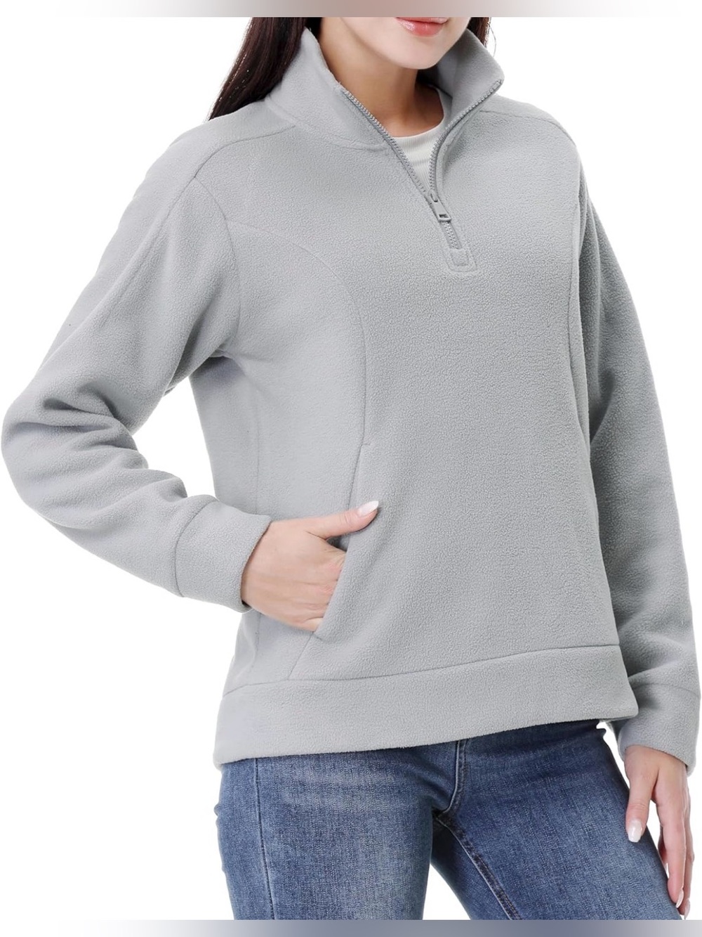 Amazon Light Gray Half-Zip Fleece Pullover NWT